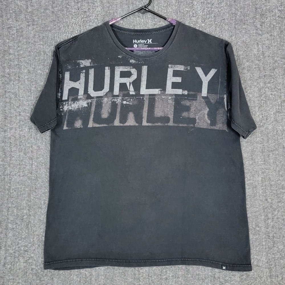 Hurley T-Shirt Mens XL Black Logo Spell Out Short Sleeve Skateboarding Adult Tee